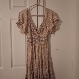 Angie Cream and Brown Paisley V-Neck Maxi Dress
